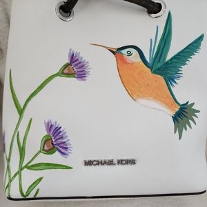 SOLD- CUSTOM Michael Kors White Bag with Hummingbird and Floral Design
